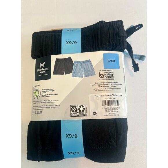 Member's Mark Girls 2-Pack Elastic Waist Pull-On Shorts Black/Chambray Size 6/6X - Picture 2 of 2